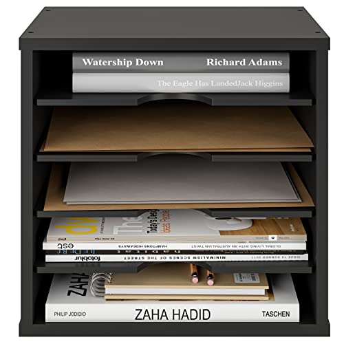 Ballucci File Organizer Paper Sorter, 5 Tier Adjustable Shelves Office Desk Organizer, 13 5/8" X 9 1/4" X 12", Black #TOP7