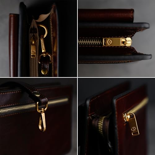 Image of Time Resistance Leather Clutch for Men Organizer Wrist Bag Briefcase Handmade in Italy Gift Box Included