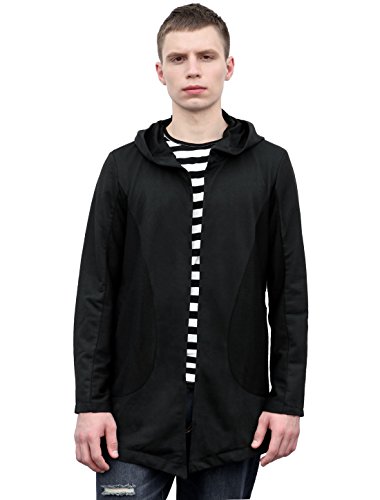 uxcell Men's Longline Hooded Cardigan Black S US 34