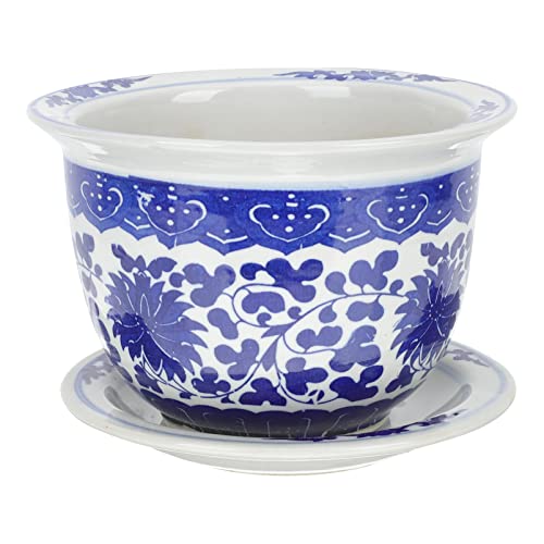 GANAZONO Outdoor Planters - Blue and White Porcelain, Ceramic Flower Pots with Saucer Tray for Large Plants
