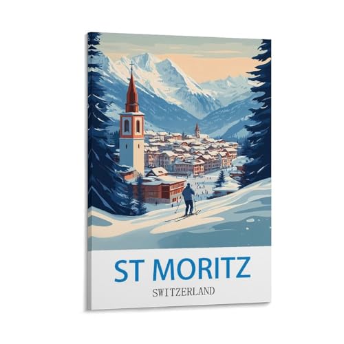 Poster voyage vintage St Moritz Suisse 30x45 cm - Idée cadeau décoration amateurs de ski