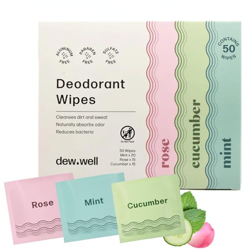 Dew Well Deodorant Wipes - On-the-Go Travel Deodorant - Fresh Mint, Rose & Cucumber Scents Body Wipes for Women - Alumin - Detailed View