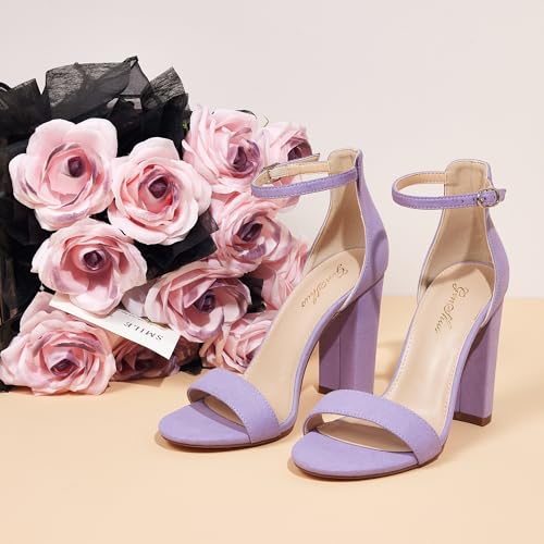 Image of GENSHUO Women's 4-inch Chunky High Heel Sandals with Ankle Strap,Party Wedding Bridal Shoes