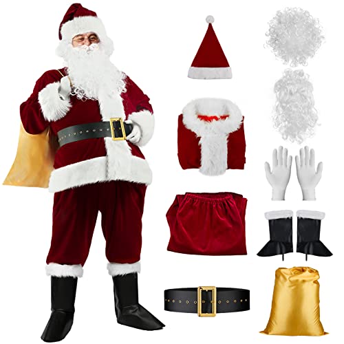 Santa Claus Costumes Christmas Santa Suit Adult Men Santa Costume for Men Santa Outfit for Holiday Party(L/XL,Burgundy-New)