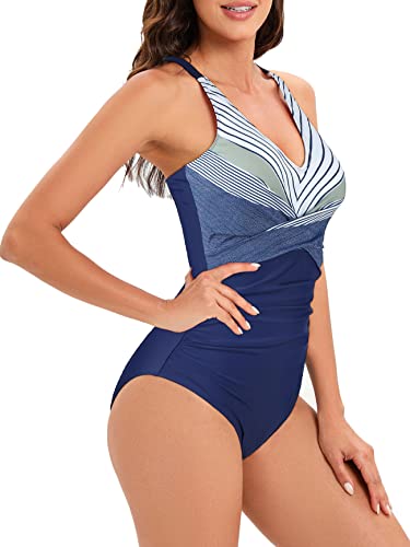 American Trends Swimsuit Women One Piece Tummy Control Bathing Suit for Women Modest V Neck Swimwear3