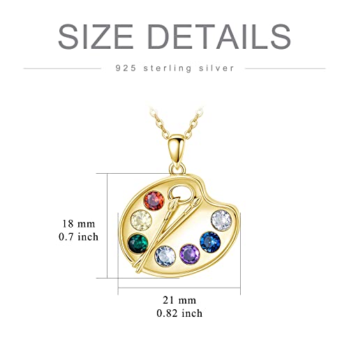 Leecci Artist Paint Palette And Brush Necklace 925 Sterling Silver Pigment Necklace Colorful Painters Pendant Painter Charm Necklace Future Artist Jewelry Gifts For Girl Women (Gold) #TOP3