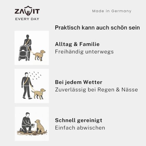 ZAVVIT - Hundeleine Biothane 3m verstellbar - stufenlos – 19mm breit, für 1 oder 2 Hunde – stilvoll, robust & wasserfest (Schwarz, 3m lang, 19mm breit, 260g)