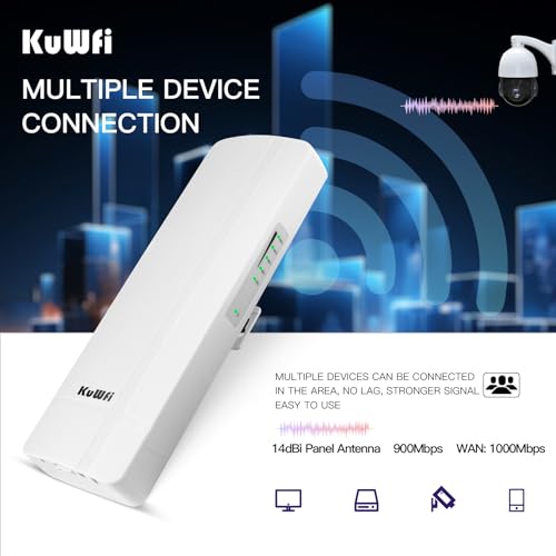 Image of KuWFi 5.8G 3KM Gigabit Wireless WiFi Bridge Point to Point Outdoor Work for Starlink Satellite Signal Extend Outdoor Super Long Range WiFi Router Bridge 1000Mbps Ethernet Port 24V PoE Power 2-Pack