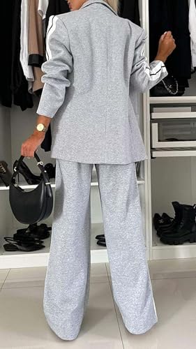 Women's Lapel Long Sleeve Casual Suit, Fashion Blazer Jackets and Dressy Wide Leg Pant Suits with Pockets 2 Piece Set4