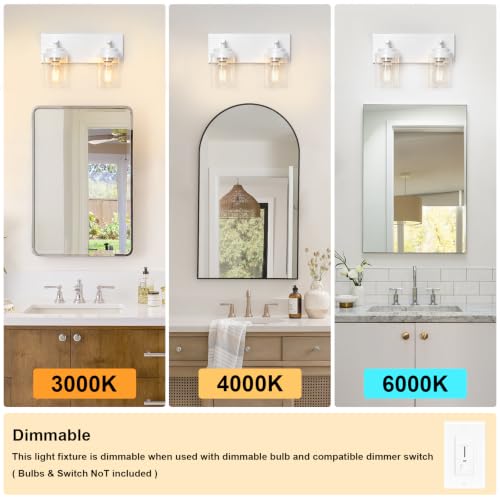 Image of IZORRO Bathroom Light Fixture White, Clear Glass Shade 15-Inch 2-Light