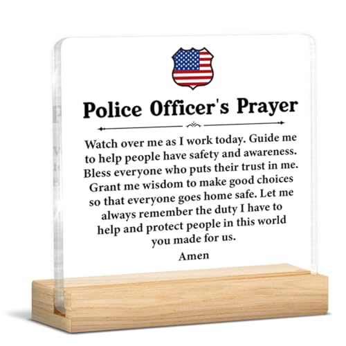 Police Gifts for Men Women, Law Enforcement Gifts for Policeman Policewoman, Police Officer's Prayer Acrylic Sign Home Office Desk Decor