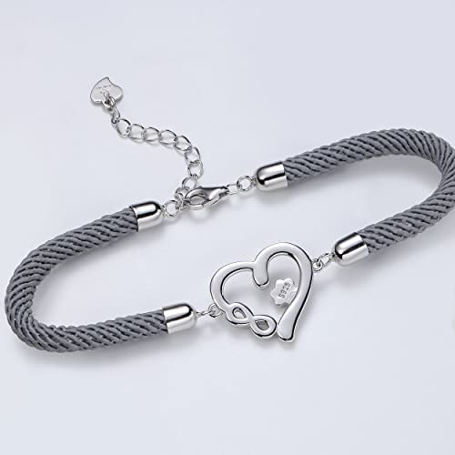 Bellrela Damen Armbänder Silber 925 Hundepfotenabdruck Unendlichkeit Herz Seil Armkette für Frauen(Hellgrau)