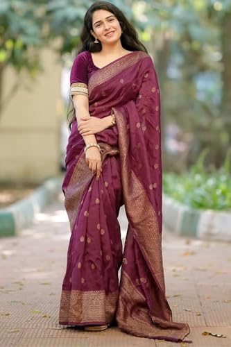 Image of SGF11 Women's Kanjivaram Soft Silk Saree With Blouse Piece