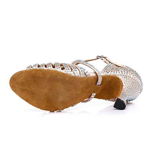 Women's Flared Heel Peep Toe Mesh Satin Salsa Tango Character Wedding Dance Shoes4