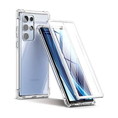 SURITCH for Samsung S22 Ultra Case Clear 5G 6.8 inch【Built in Screen Protector】360 Full Body Hybrid Protection Hard PC+Soft TPU Rubber Bumper Case Protector Cover for Samsung Galaxy S22 Ultra-Clear Cover