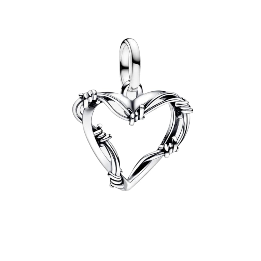 PANDORA Medallón de corazón de púas de plata de ley, compatible con pulseras ME y Moments, 793449C00, 3x17x18,6 mm, Plata de ley, No es una piedra preciosa