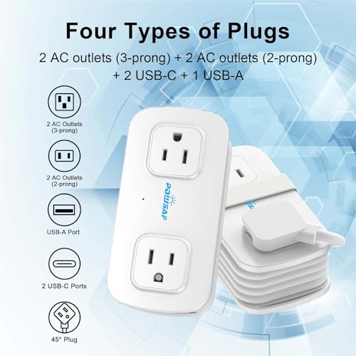 POWSAF Cruise Essentials 4-Ft Travel Power Strip with 4 Outlets and 3 USB Ports (2 USB C), Non Surge Protector for Cruise Ship, Travel Essentials, Home Office, ETL Listed, White by POWSAF - Used condition - Image 2