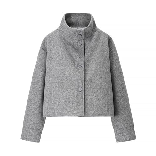 Generisch Wollmantel Damen Winter Mit Knöpfen Wintermantel Damen Kurz Warm Übergangsjacke Elegant Stehkragen Winterjacke Dicke Wolljacke Frauen Kurzmantel Wolle Trenchcoat...