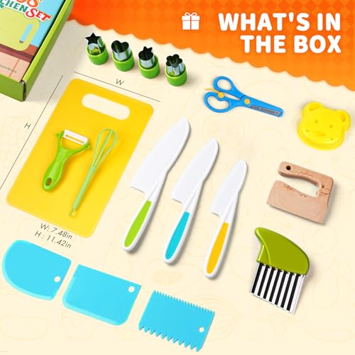 Image of 17PCS Montessori Toys Real Cooking Set for Kids Ages 3-6 - Kitchen Toys for Toddlers with Safe Knives, Cutting Board & Utensils - Learning Educational Pretend Play