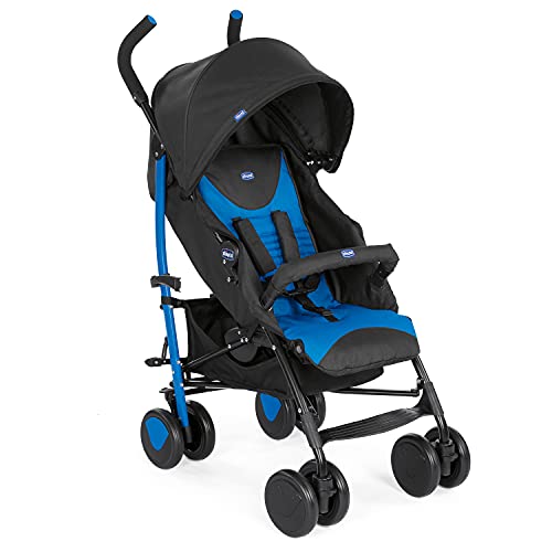 Chicco Echo Poussette Légère et Compact, Inclinable avec Arceau de Protection, Position Landau, Pliage Parapluie, Canopy Ajustable - de la Naissance à 22 Kg - Bleu