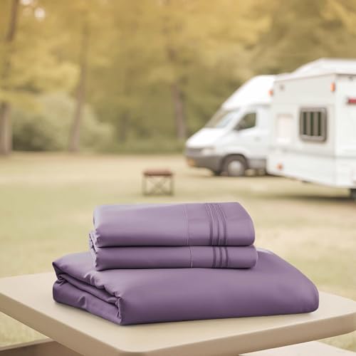 Image of Nestl Purple Short Queen Sheets for RV, Hotel Luxury RV Queen Sheets Set, 4 Piece Fitted Bed Sheet Set and Pillowcases, Super Soft, Wrinkle-Free, and Breathable Camper Bedding