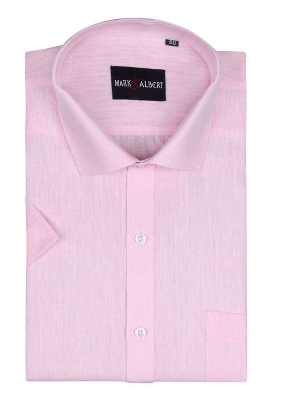 Image of MARK & ALBERT Men's Half Sleeve Pure Linen White Shirt