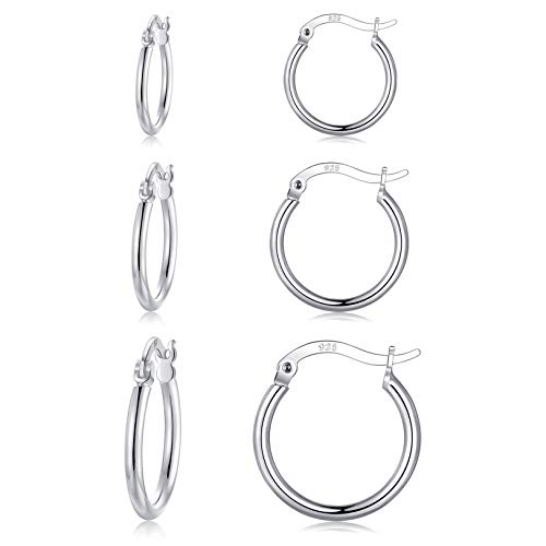 LYTOPTOP Silver Hoop Earrings for Womens, 3 Pairs Small Silver Hoop Earrings Set Hypoallergenic 925 Sterling Silver Post Huggie Hoop Earings for Mens Girls Gifts (12mm/15mm/20mm)