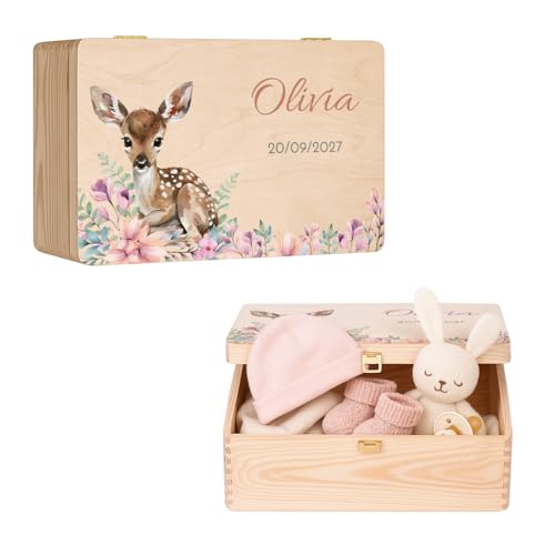 Maverton Boite Souvenir Bebe Personnalisable - Cadeau Naissance Personnalisé - L/XL Boite de Rangement avec Couvercle en Bois de Pin Naturel - Cadeau Noel - Cadeau Anniversaire Enfant Personnalisé