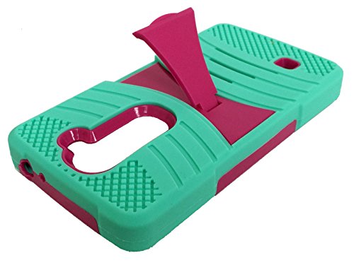 FastSun Horizontal Kickstand Hybrid Hard Soft Cover Case for LG Volt 2 LS751 / Magna C90 (Teal-Pink)