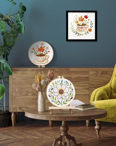 Image of TINDTOP Embroidery Kit for Adult, 3 Pack Embroidery DIY Starter Kit, with Stamped Patterns, Hoop, Tools, Colorful Threads with Needles, Instructions (Flower Cup) | with Stamped Patterns, Hoop, Tools, Colorful Threads with Needles, Instructions (Flower Cup)