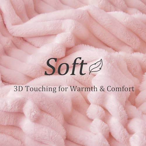 BEDELITE Throw Blanket for Couch - 300GSM Soft & Warm Fluffy Pink Blanket, Decorative and Giftable Striped Blankets for Women, Men, 50"x70"