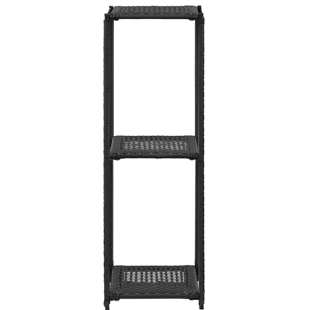 Scaffale in polyrattan nero, 30 x 30 x 90 cm, con 3 ripiani