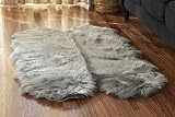 Silky Soft Faux Fur Rug, 3 ft. x 5 ft. Gray Fluffy Rug, Sheepskin Area Rug, Shaggy Rug for Living Ro