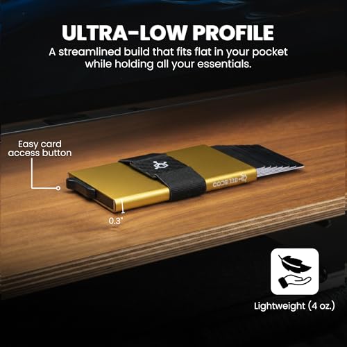 Image of CODE 118 Wallet for Men - Slim Minimalist Aluminum Magnetic Card Holder - RFID Blocking Front Pocket Mag Safe Wallet with Strong Magnet Attachment (Mag Safe, 24K Gold)