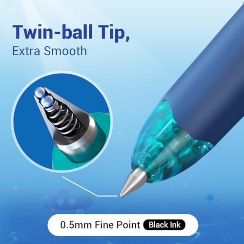 Image of WRITECH Retractable Gel Ink Pens: 8ct Black Ink 0.5mm Fine Point Tip Click Pen for Smooth Writing Journaling Note Taking Sketching No Smudge & Smear