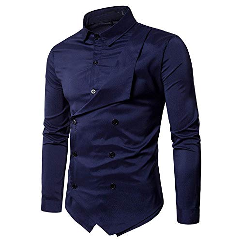 Loeay Personalidad de la Moda Hombres Casual Slim Camisa sólida de Manga Larga Negro Blanco Rojo Camisas para Hombre Casual Slim Long Seeve Color 4 L
