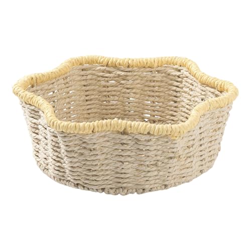 Cesta Tejida - Cestas De Ratán Sintético | PanNier Decorativo Trenzado Mano PoUur Salón Cocina Mesa Comer Navidad Picnic Almacenamiento Frutas En Encimera