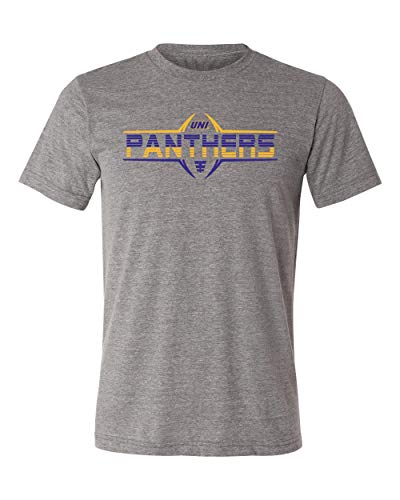 CornBorn Northern Iowa Panthers Tee Shirt - Premium Tri-Blend Striped Panthers Football Laces - Premium Heather - XL
