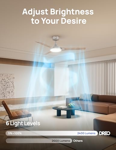 Image of DREO Ceiling Fans with Lights and Remote, 52'' Grey Ceiling Fan, 5CCT, 6-Level Dimmable, 6 Speeds, Quick-install, Quiet Reversible DC Motor, 1-4-8H Timer, Bedroom Ceiling Fan
