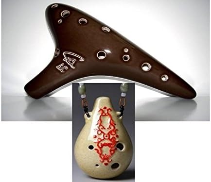 Great Deal! Focalink 6 Holes Hulu Alto C Beige Glazed W/red Sign + 12 Hole Alto C Brown Glazed Ceramic Ocarina - Easy to Learn, Good for Beginner & Great Gift. Linn's Arts!