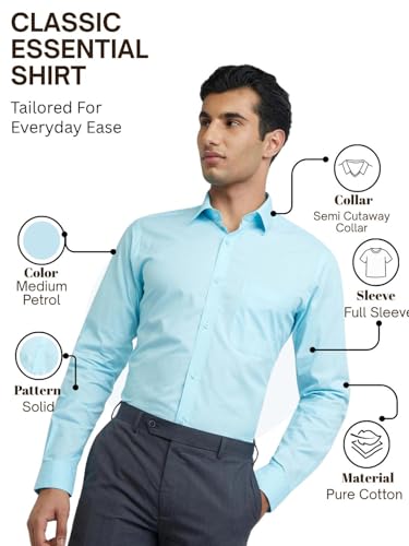 Image of Raymond Men Slim Fit Solid Pattern Pure Cotton Semi Cutaway Collar Full Sleeve Formal Shirt