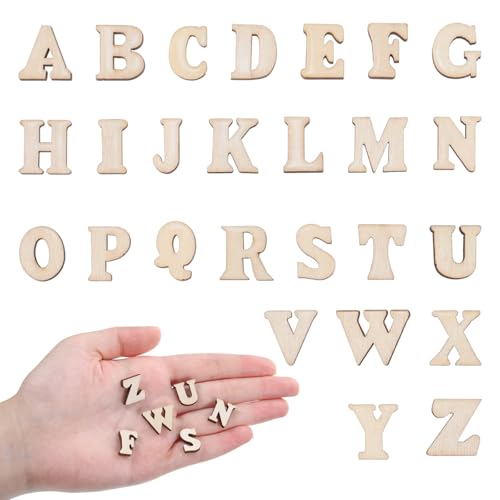 208 Stück Holzbuchstaben Klein, 1.5 cm Holz Buchstaben für Bastelarbeiten, A-Z Holz-Alphabetbuchstaben für DIY-Malerei, Kunst, Heimdekorationen, Kinderbuchstabieren