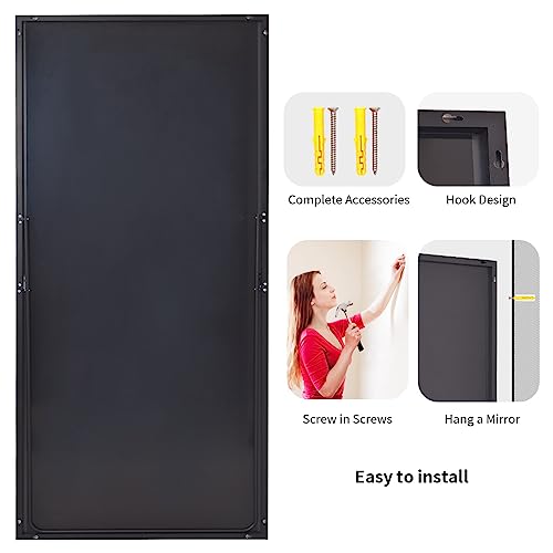 Koonmi Large Mirror Full Length 34"x76", Floor Body Mirror with Stand, Metal Frame Wall-Mounted Vanity Mirror, Hanging Leaning or Standing, Black