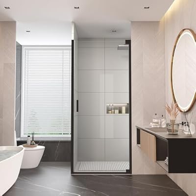 Sunrosa Pivot Shower Door, 33 2/8" -34" W x 76" H Single Pivot Shower Door, 5/16"(8mm) Clear Tempered Glass, Pivot Swing Shower Door, Matte Black Finish, Easy to Clean