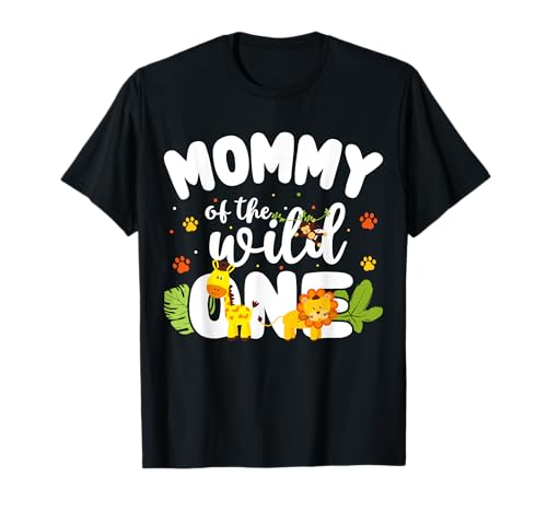 Mamá del salvaje One Mom Zoológico Cumpleaños Safari Jungle Animal Camiseta