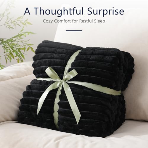 Image of Mr. Sandman Fleece Weighted Blanket for Adults, Queen Size 15 lb, Heavy Throw Blanket with Soft Plush Jacquard and Warm Sherpa, Washable Weighted Blanket for Relaxing Sleep, 60 x 80 Inch, Black