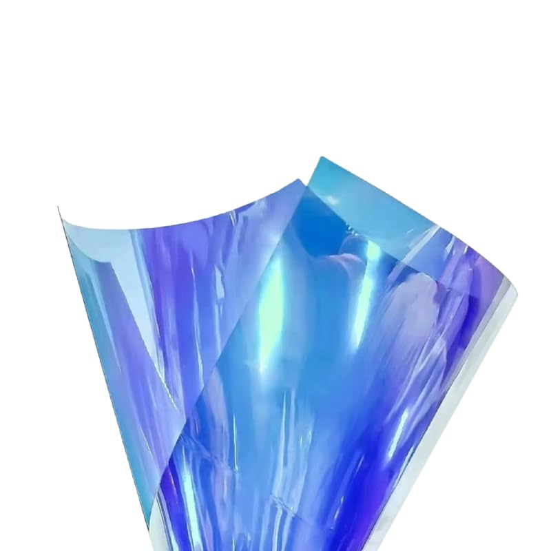 Holographic Clear PVC Vinyl Blue Mirrored Foil Fabric 20cm*95cm Iridescent Laser Transparent Film for DIY Crafts