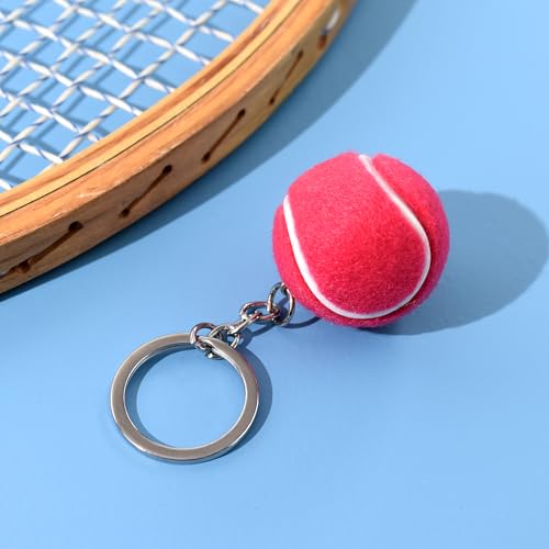 Tennis Ball Keychains – Mini Fuzzy Tennis Ball Key Rings for Players, Fans & Coaches – Cute Tennis Gifts & Bag Accessories (Pink)