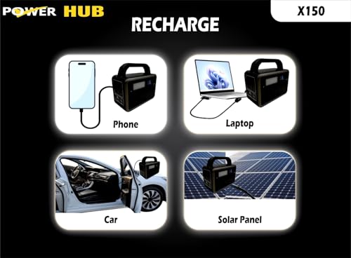 Image of Power HUB-X150-150 Watts Portable Power Station 154Wh LiFePO4 Battery|Pure Sine Wave | Fast Charging | 230V - 50Hz India Voltage | for Outdoor Use & Home Backup|Solar Ready for Home /Camping /RV