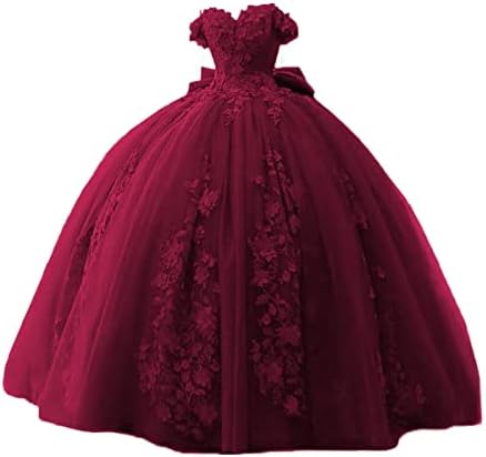 TRHTX Lace Puffy Burgundy Quinceanera Dresses Ball Gown Off Shoulder Prom Dresses with Train Princess Sweetheart 15 16 Gowns 14